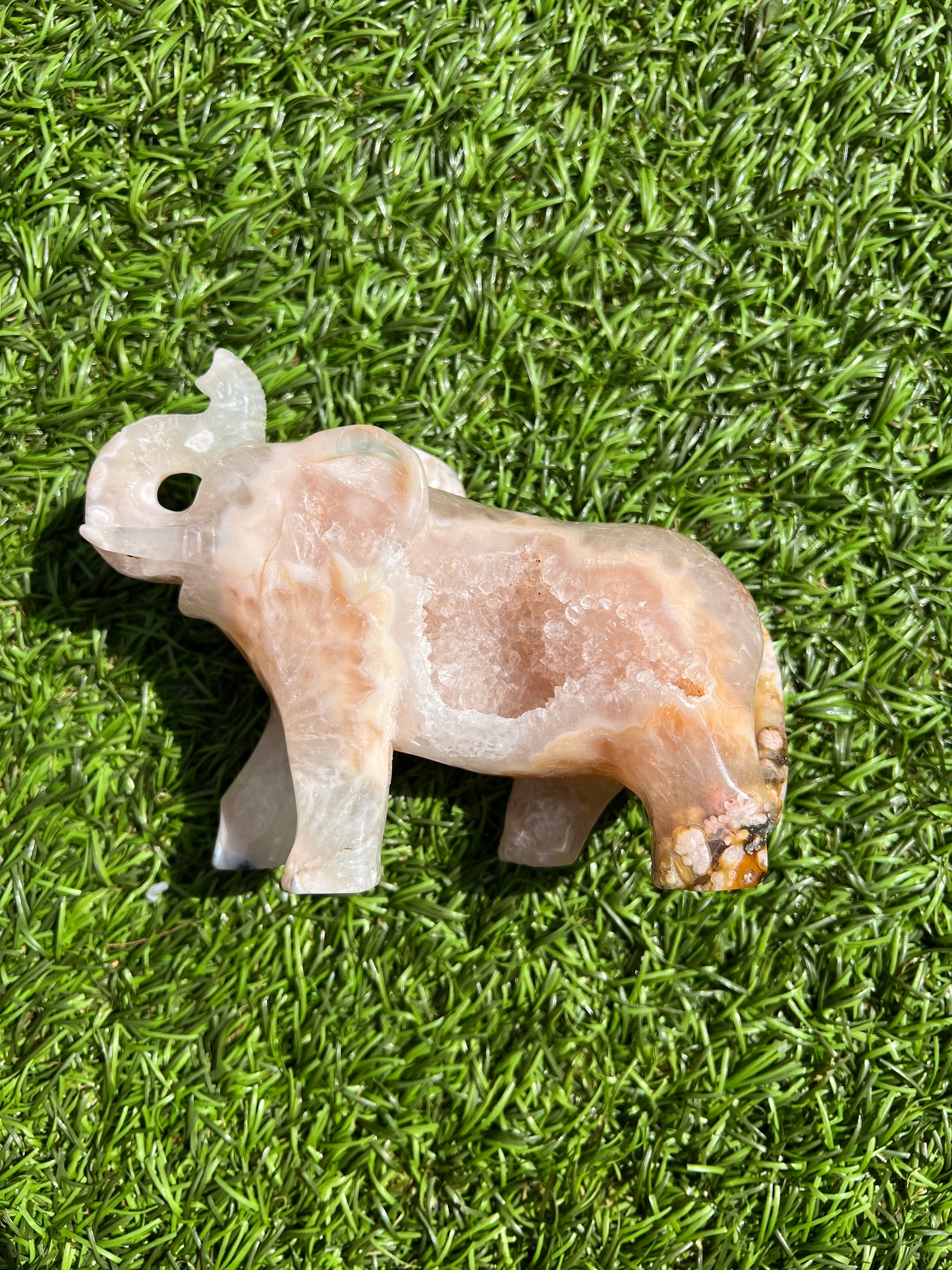 Pink amethyst, flower agate and golden healer elephant