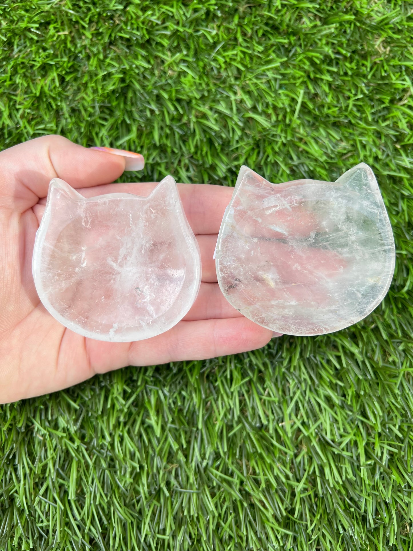 Clear quartz cat bowls