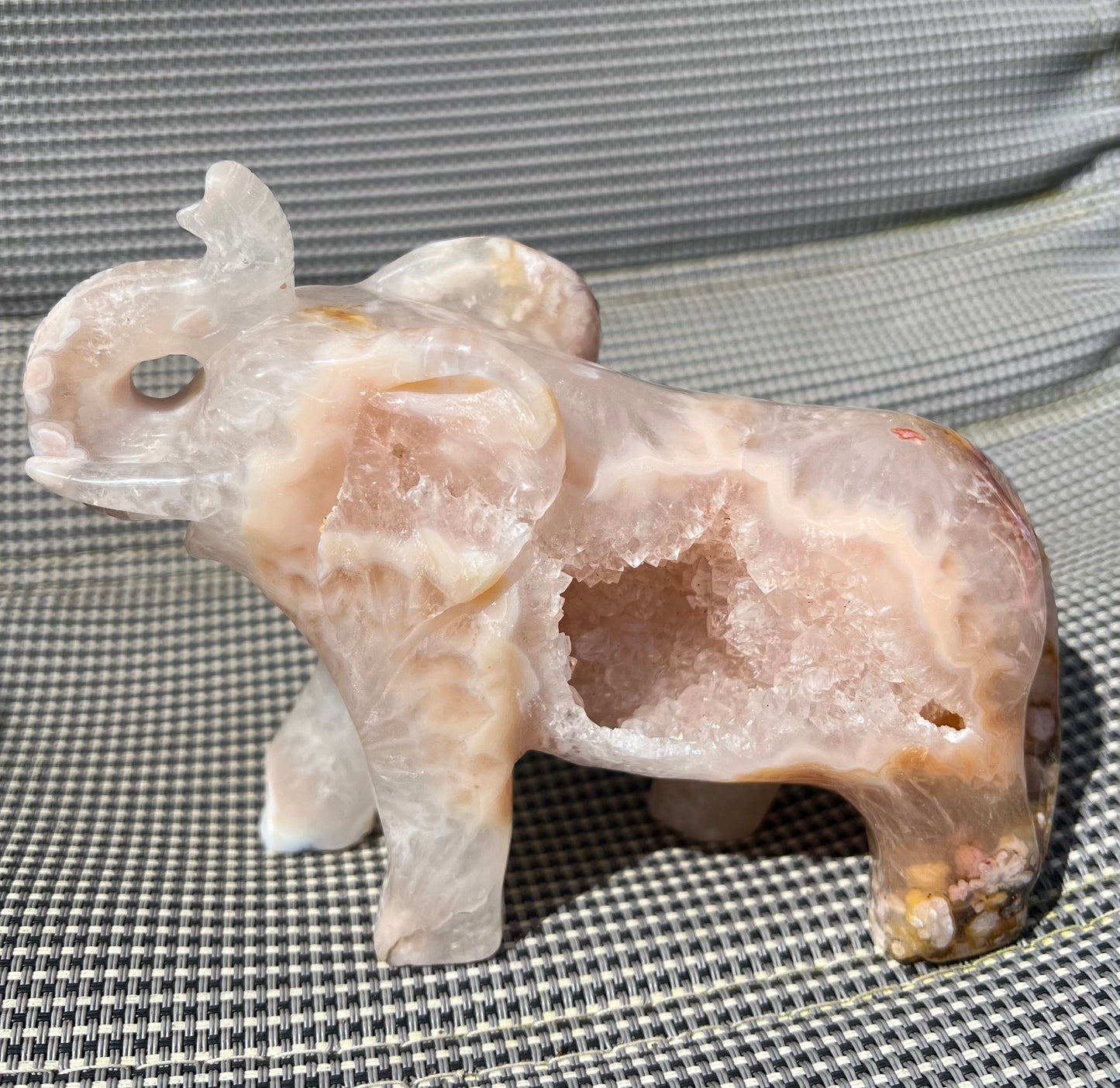Pink amethyst, flower agate and golden healer elephant
