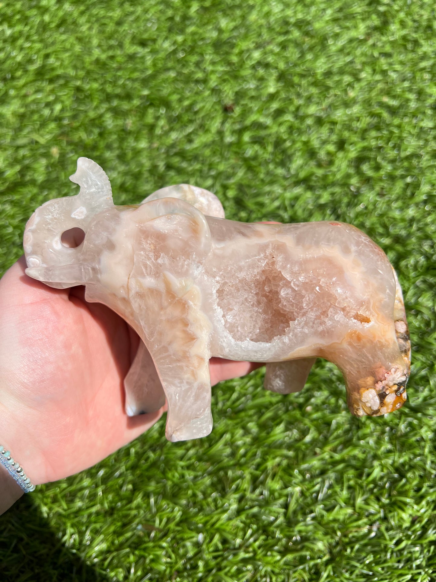 Pink amethyst, flower agate and golden healer elephant