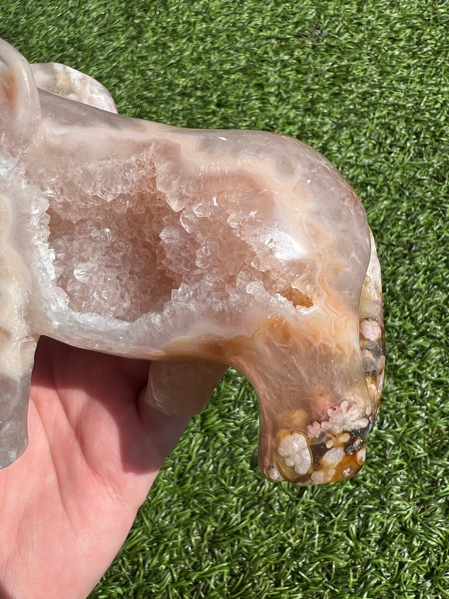 Pink amethyst, flower agate and golden healer elephant