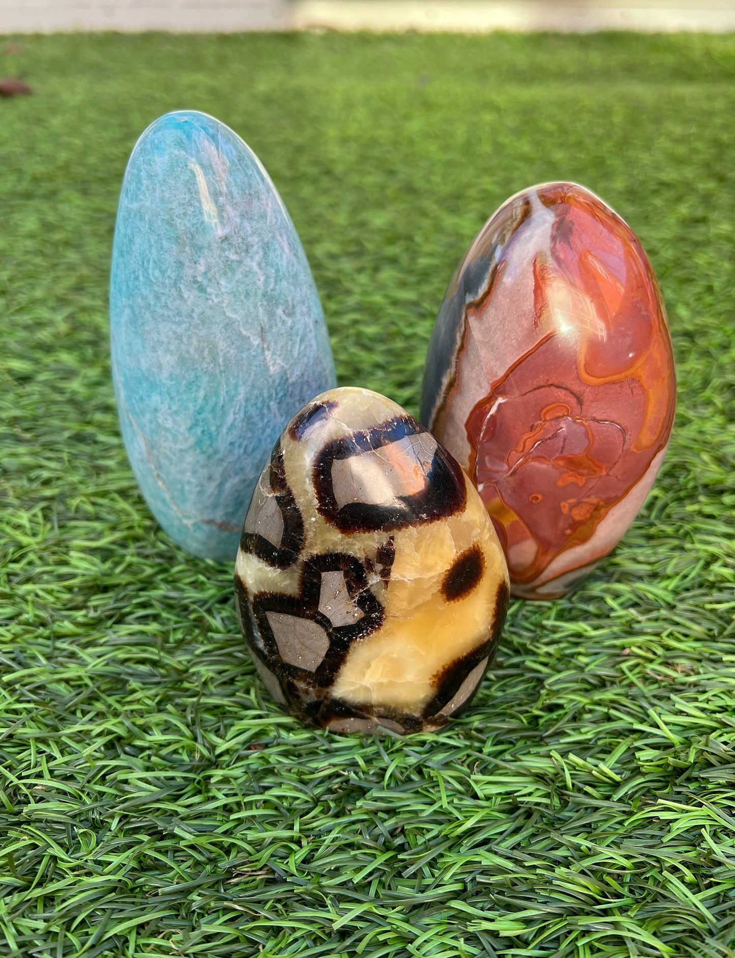 Free forms (polychrome Jasper, Septarian, Amazonite)