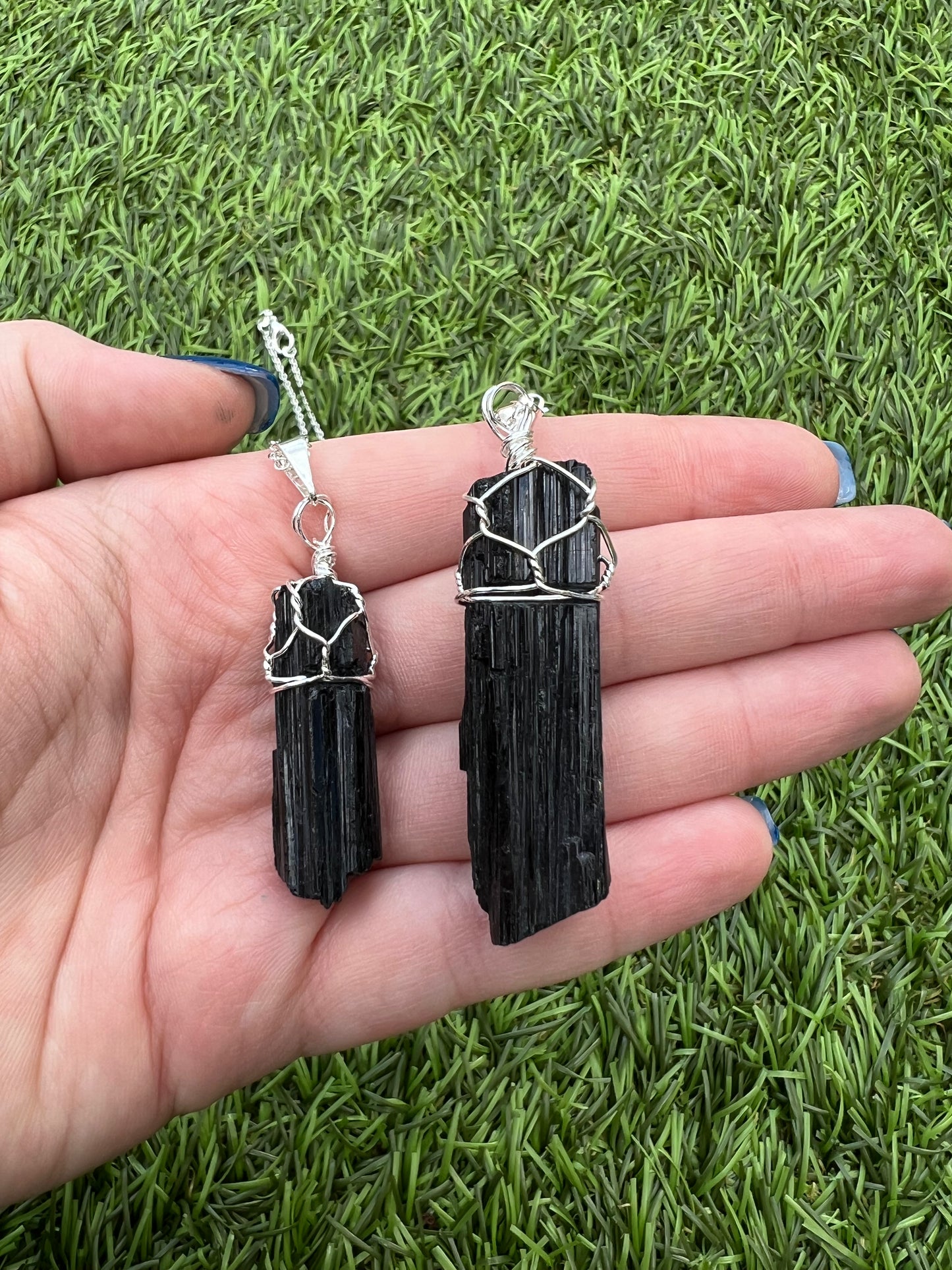Tourmaline wire wrap 925 silver necklace