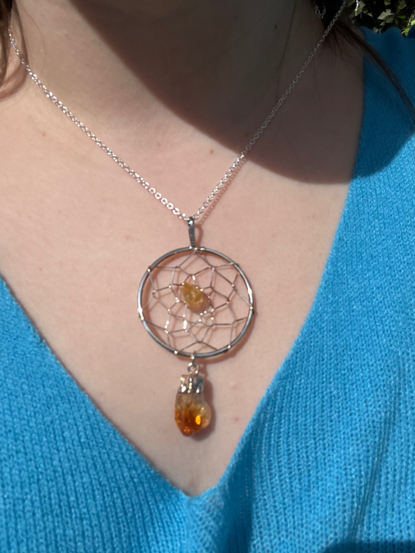 Citrine dream catcher 925 silver necklace