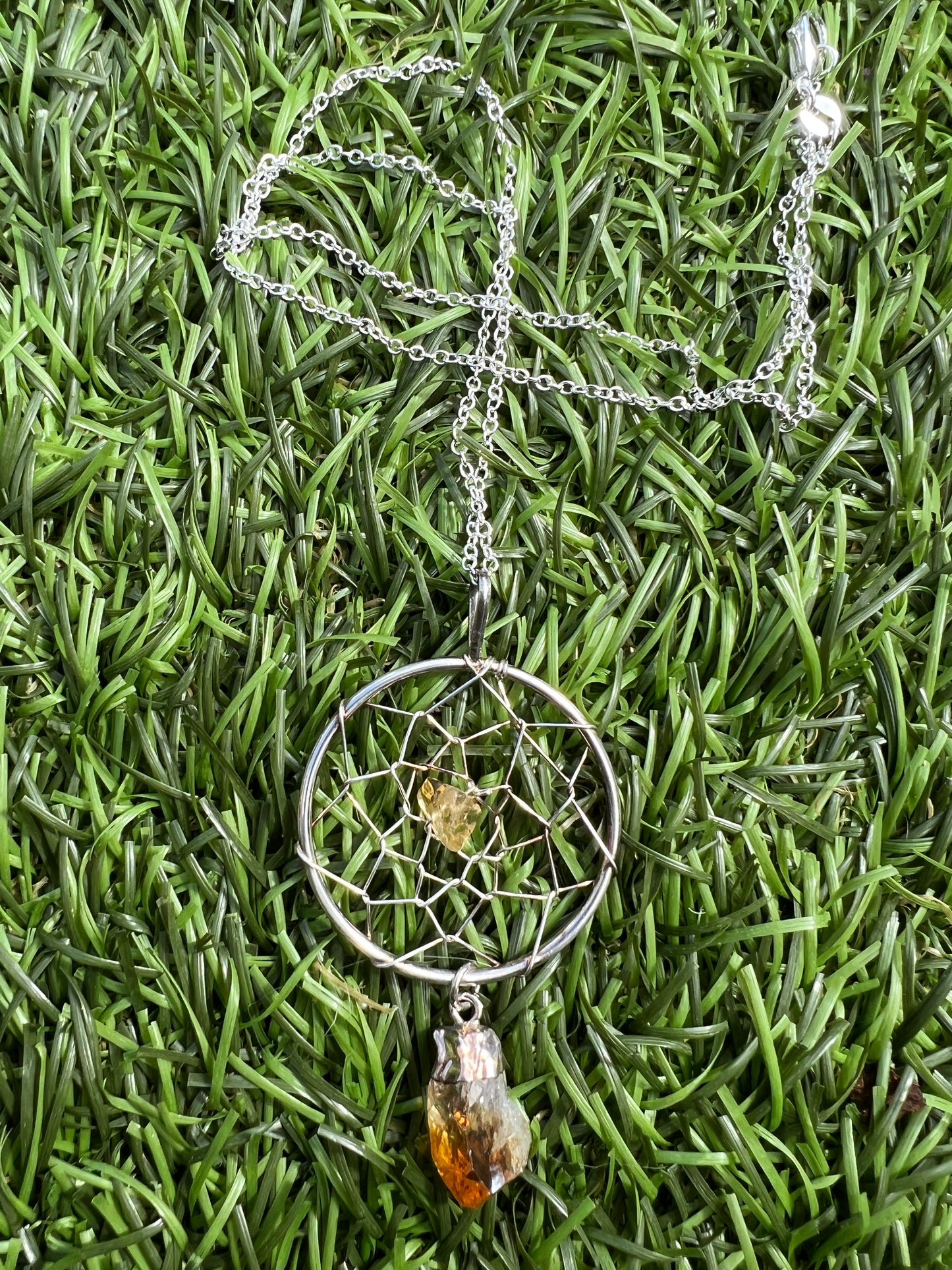 Citrine dream catcher 925 silver necklace