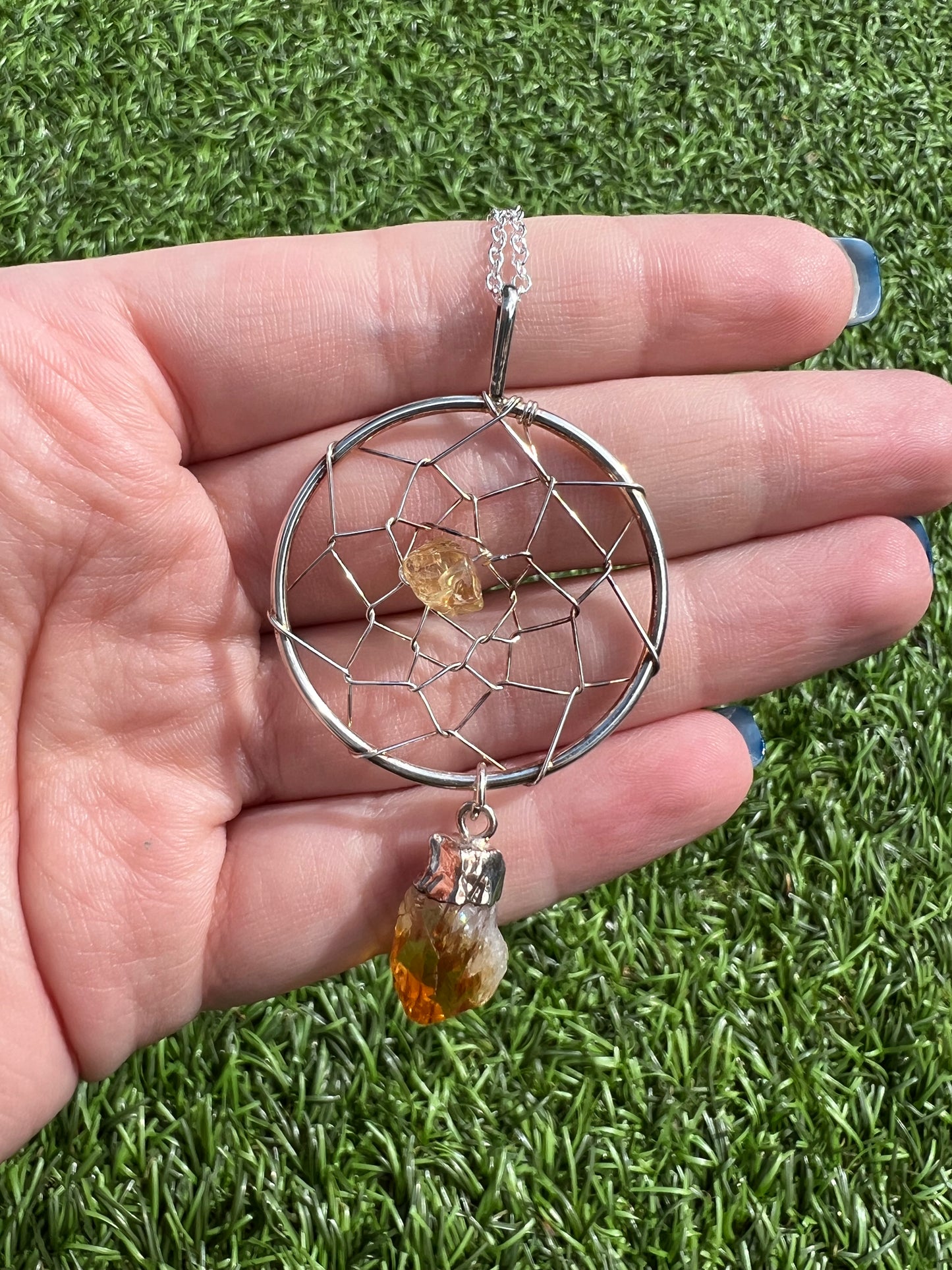 Citrine dream catcher 925 silver necklace