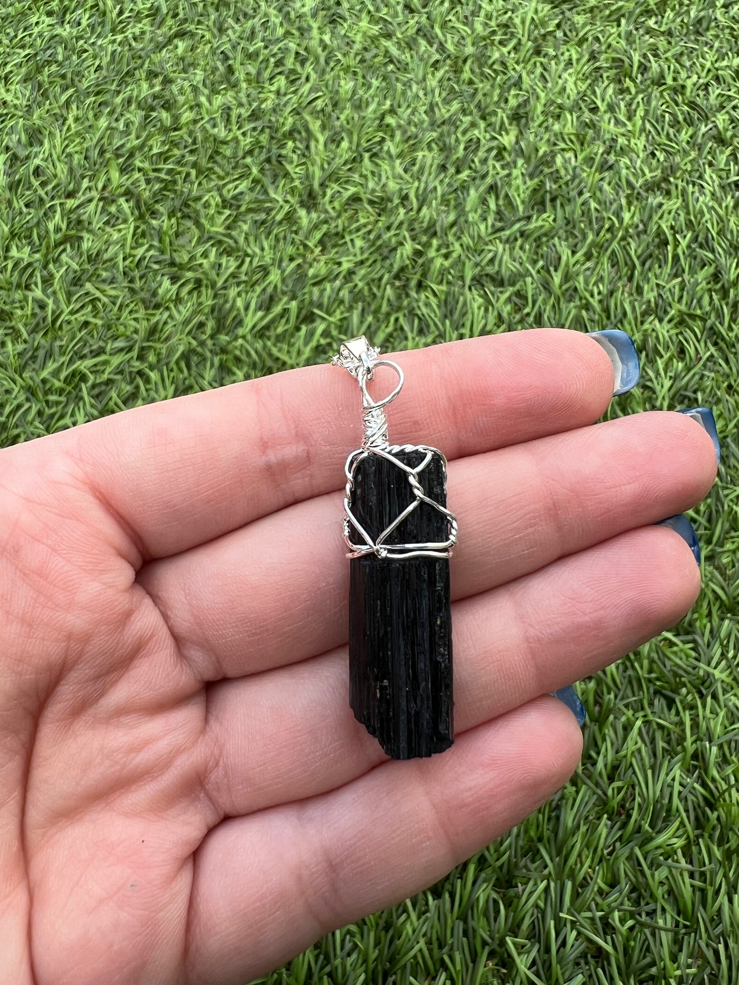 Tourmaline wire wrap 925 silver necklace
