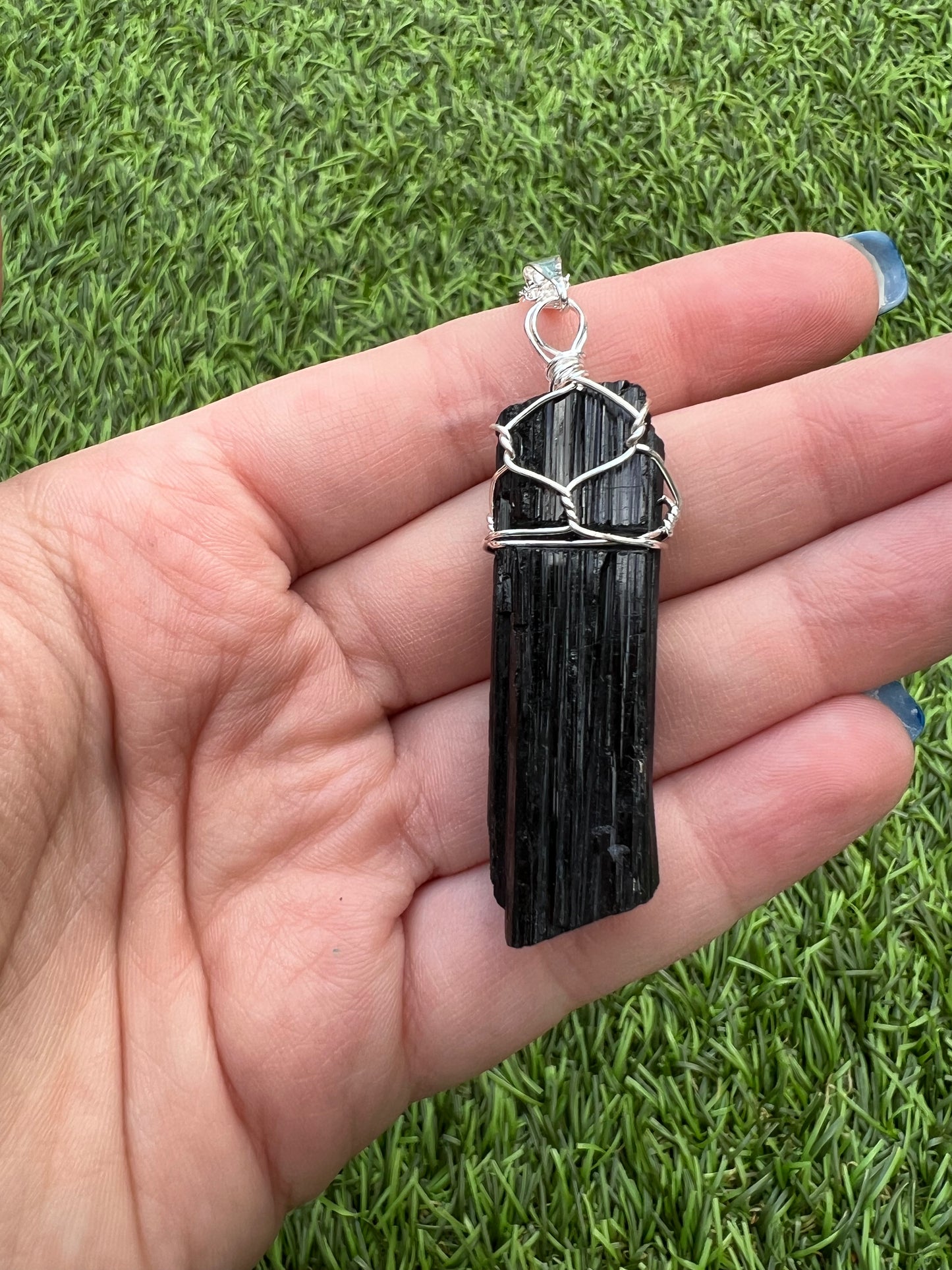 Tourmaline wire wrap 925 silver necklace