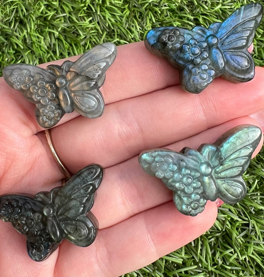 Labradorite butterfly carvings