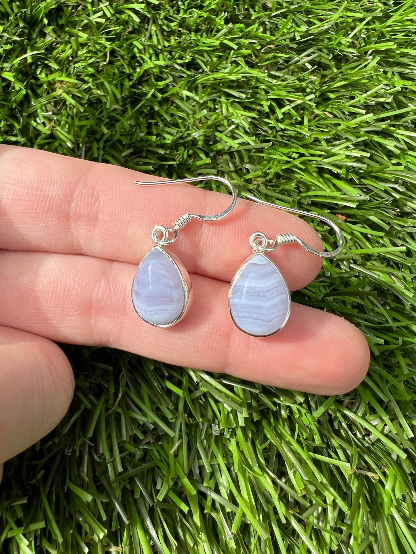 Blue lace agate earring (sterling silver)