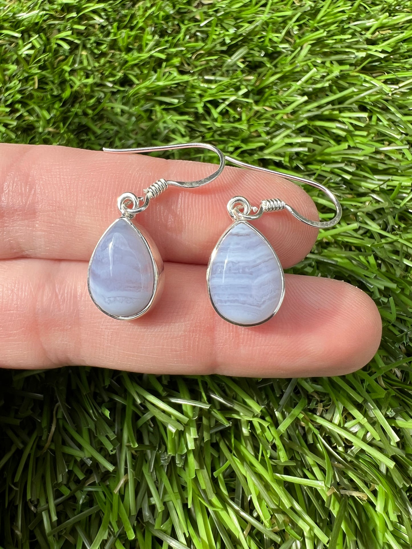 Blue lace agate earring (sterling silver)